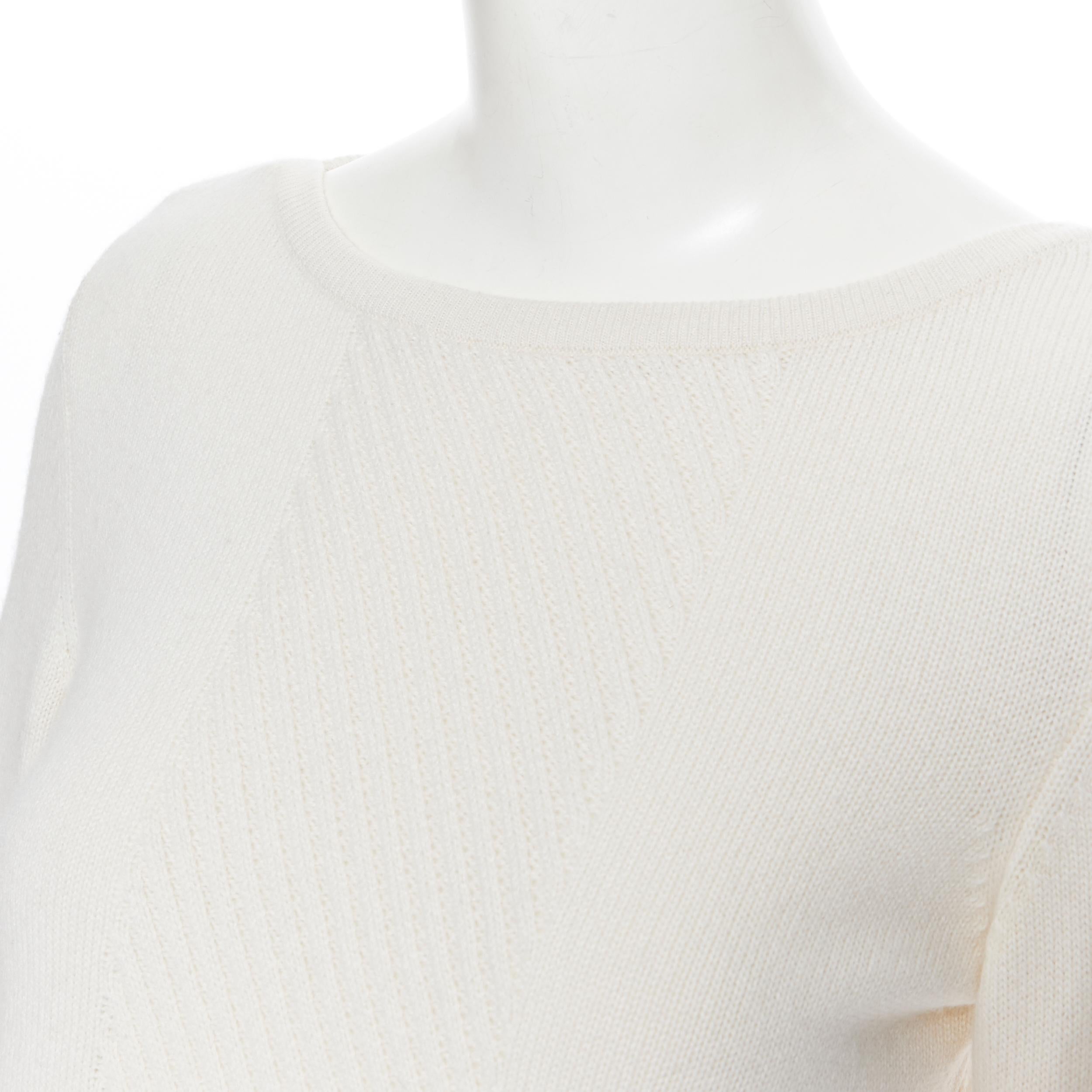 HERMES 100% cashmere ivory beige ribbed panel silver H charm sweater FR34 XS For Sale 3