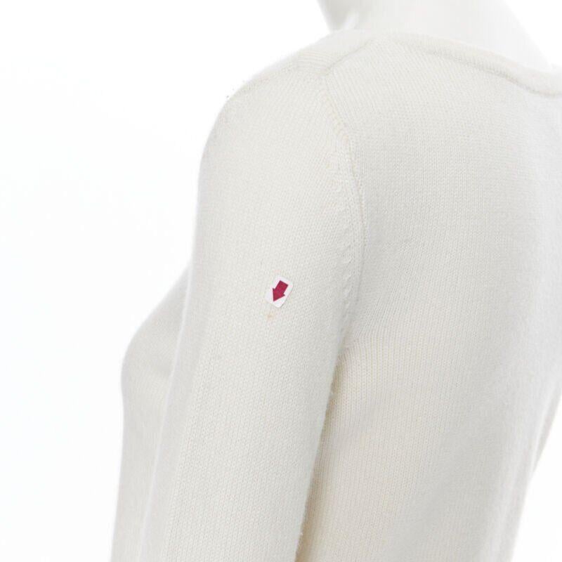 HERMES 100% cashmere ivory beige ribbed panel silver H charm sweater FR34 XS For Sale 4