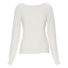 HERMES 100% cashmere ivory beige ribbed panel silver H charm sweater FR34 XS