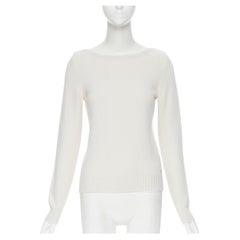 Hermès 100% Kaschmir Elfenbein Beige gerippte Tafel Silber H Charm Pullover FR34 XS