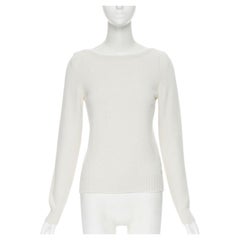Hermès 100% cashmere ivory beige ribbed panel silver H charm sweater FR34 XS