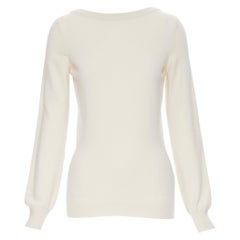 HERMES 100% cashmere ivory beige wide boat neck long sleeve sweater FR36 S