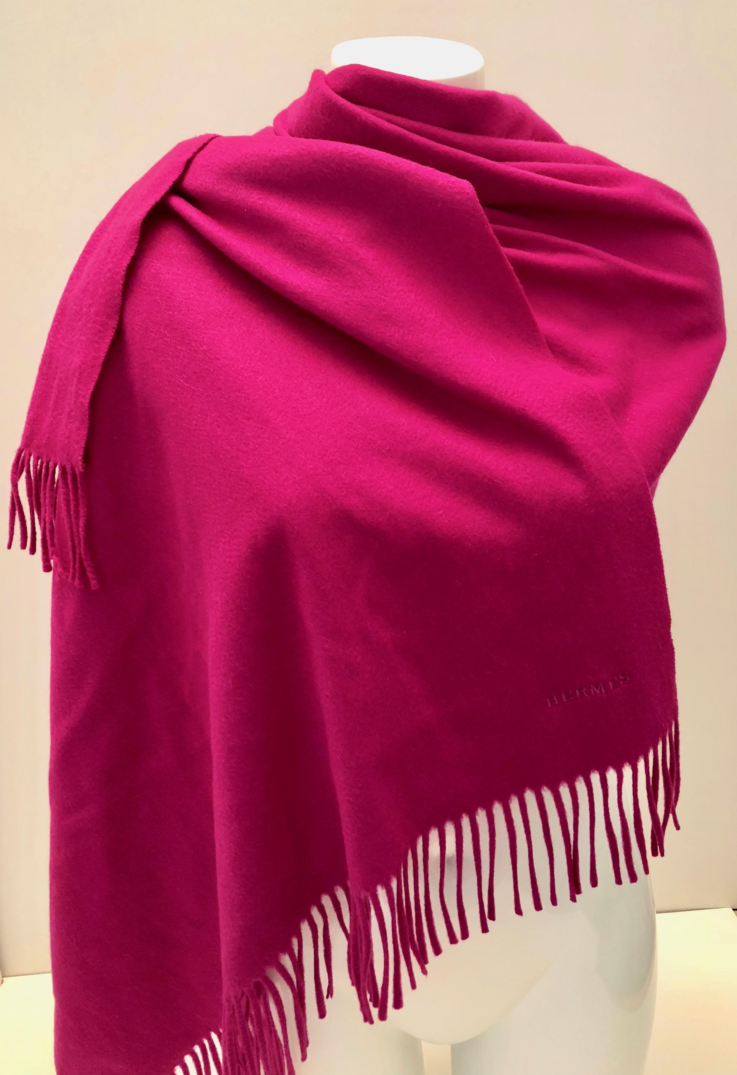 Red Hermes 100% Cashmere Magenta shawl For Sale