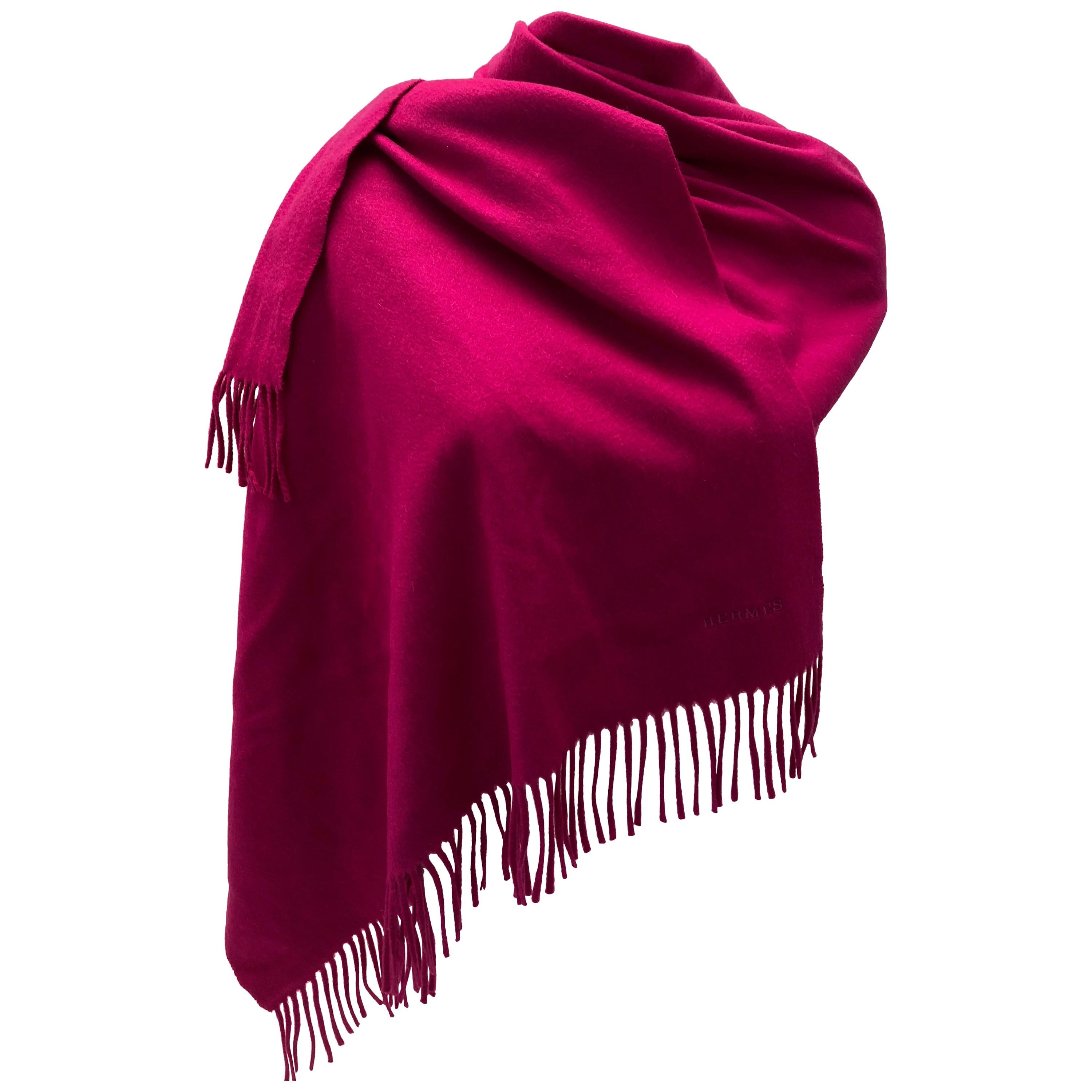 Hermes 100% Cashmere Magenta shawl For Sale