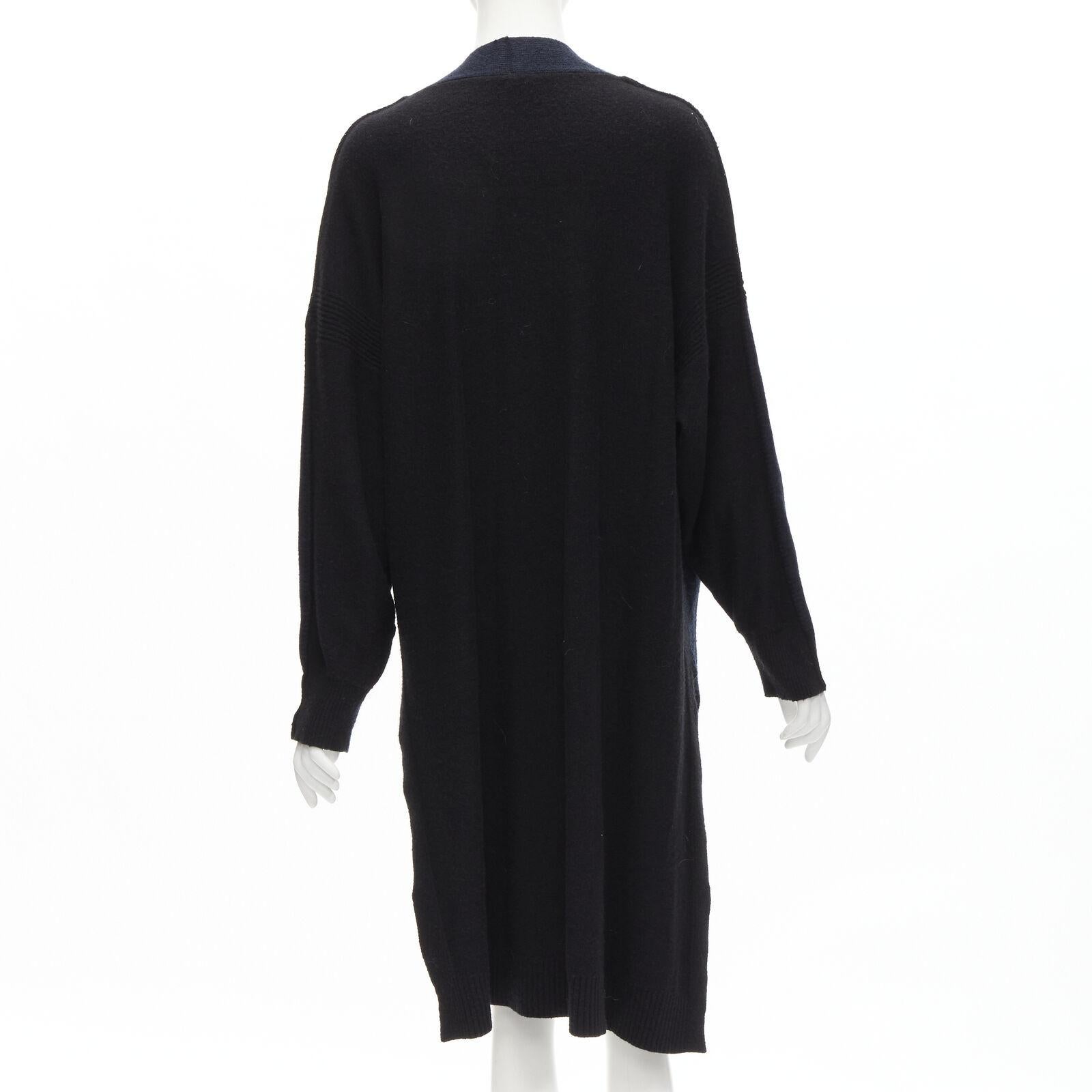 Women's HERMES 100% cashmere Medor leather button navy black long line cardigan FR36 XS For Sale