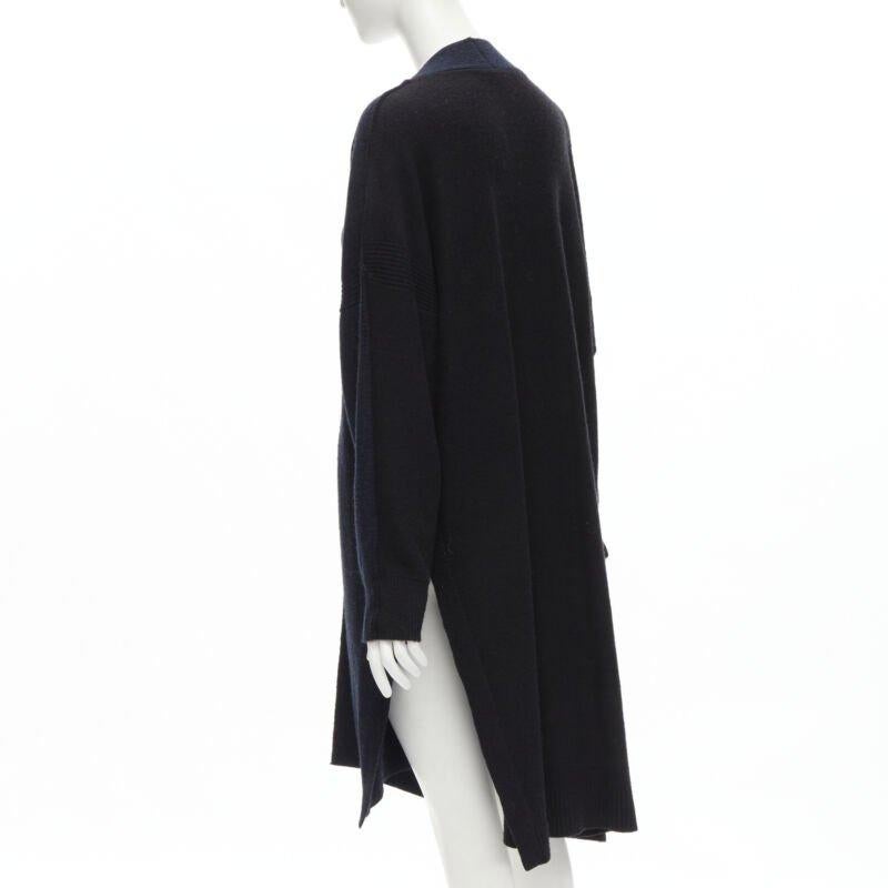 HERMES 100% cashmere Medor leather button navy black long line cardigan FR36 XS For Sale 1