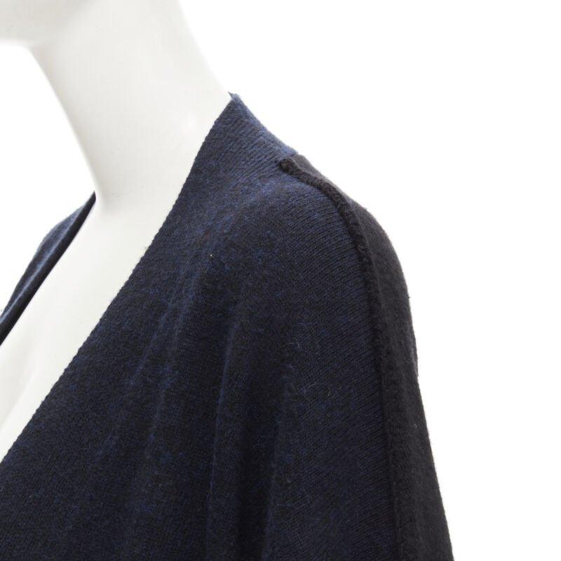 HERMES 100% cashmere Medor leather button navy black long line cardigan FR36 XS For Sale 2