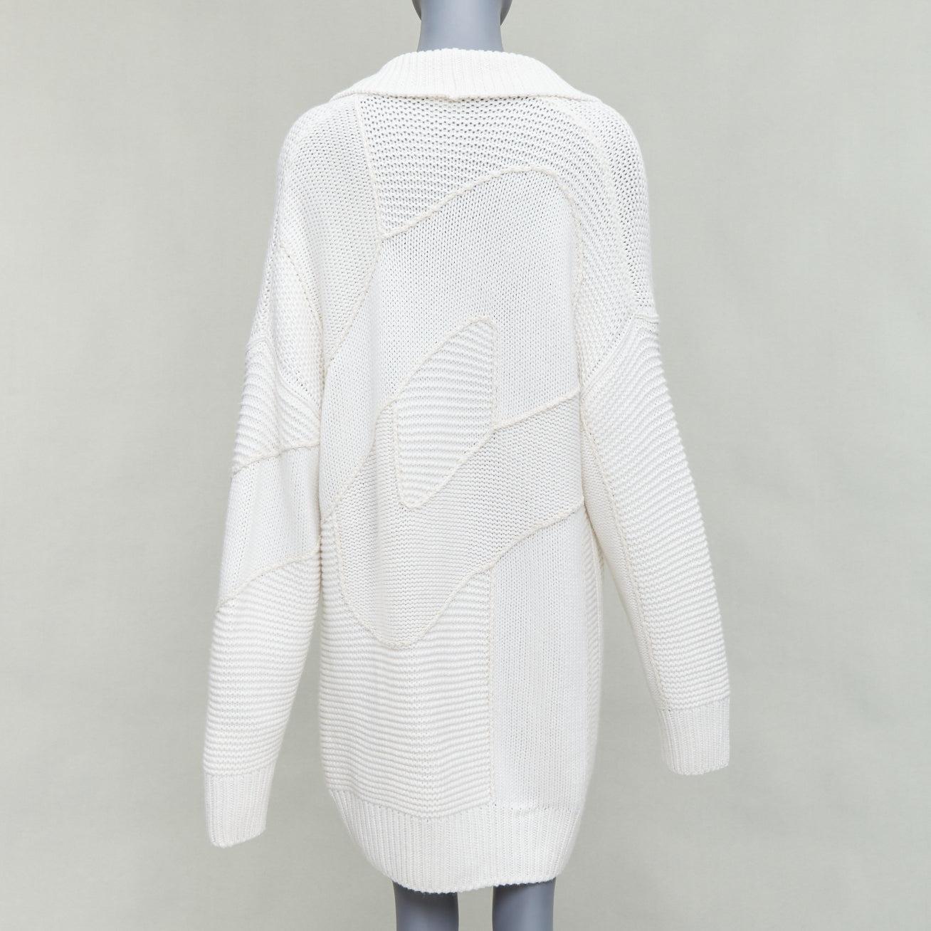 Women's HERMES 100% cashmere off white leather logo buttons oversized cardigan FR34 XS For Sale