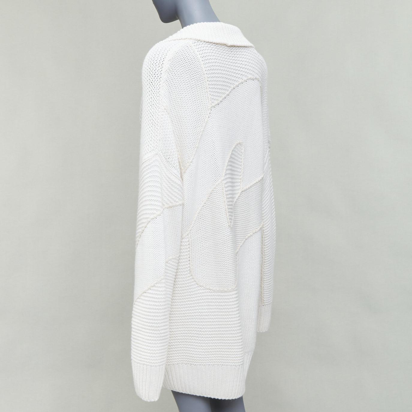 HERMES 100% cashmere off white leather logo buttons oversized cardigan FR34 XS For Sale 1