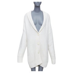 HERMES 100% cashmere off white leather logo buttons oversized cardigan FR34 XS