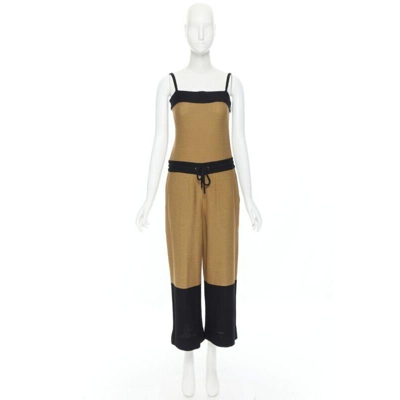 Brown HERMES 100% cotton black brown colorblocked drawstring sleeveless jumpsuit Fr34 For Sale