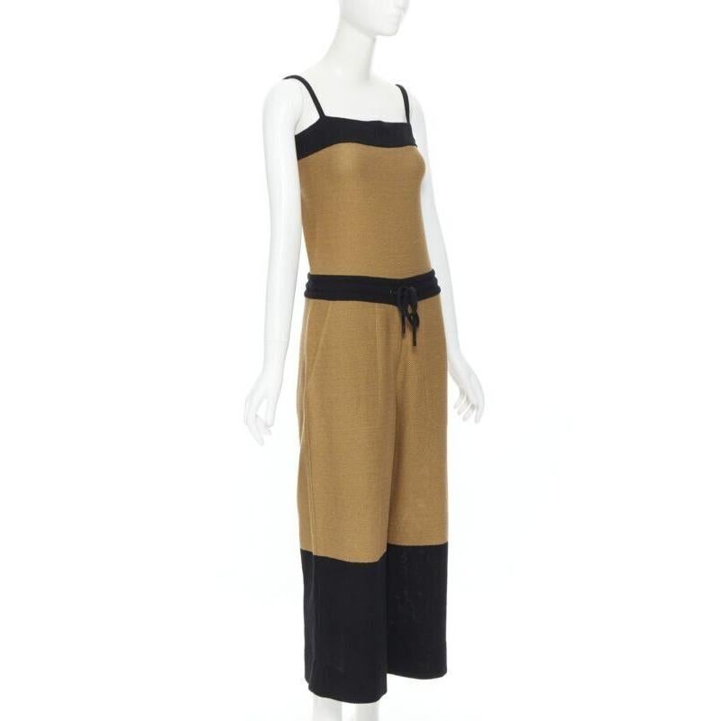 HERMES 100% cotton black brown colorblocked drawstring sleeveless jumpsuit Fr34 In Excellent Condition For Sale In Hong Kong, NT