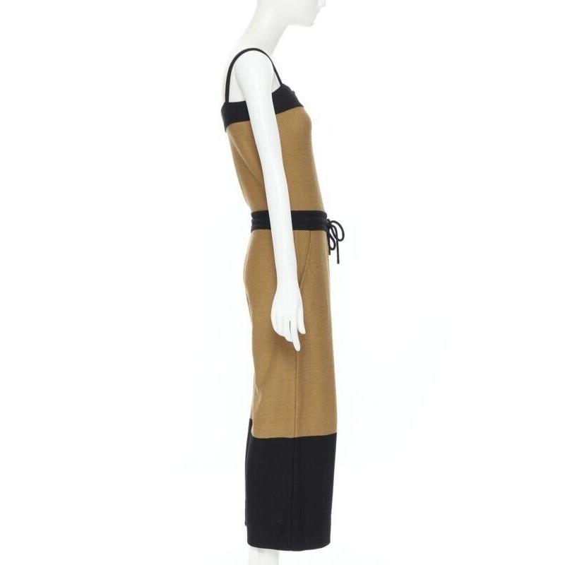 Women's HERMES 100% cotton black brown colorblocked drawstring sleeveless jumpsuit Fr34 For Sale