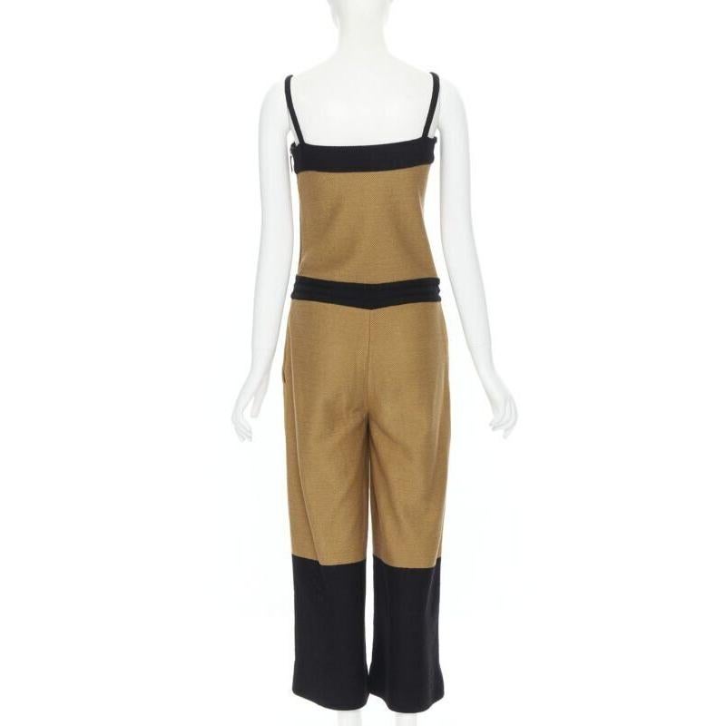 HERMES 100% cotton black brown colorblocked drawstring sleeveless jumpsuit Fr34 For Sale 1