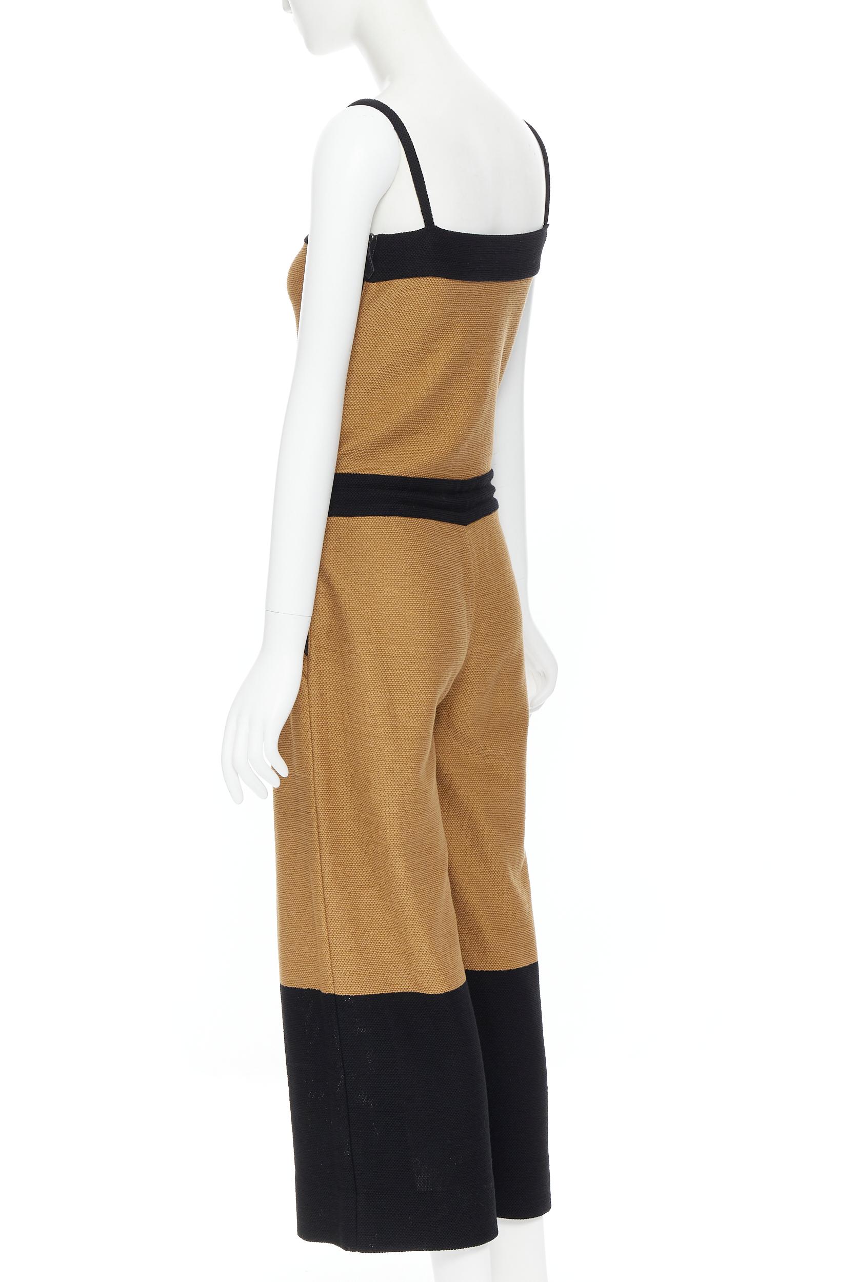 HERMES 100% cotton black brown colorblocked drawstring sleeveless jumpsuit Fr34 In Excellent Condition In Hong Kong, NT