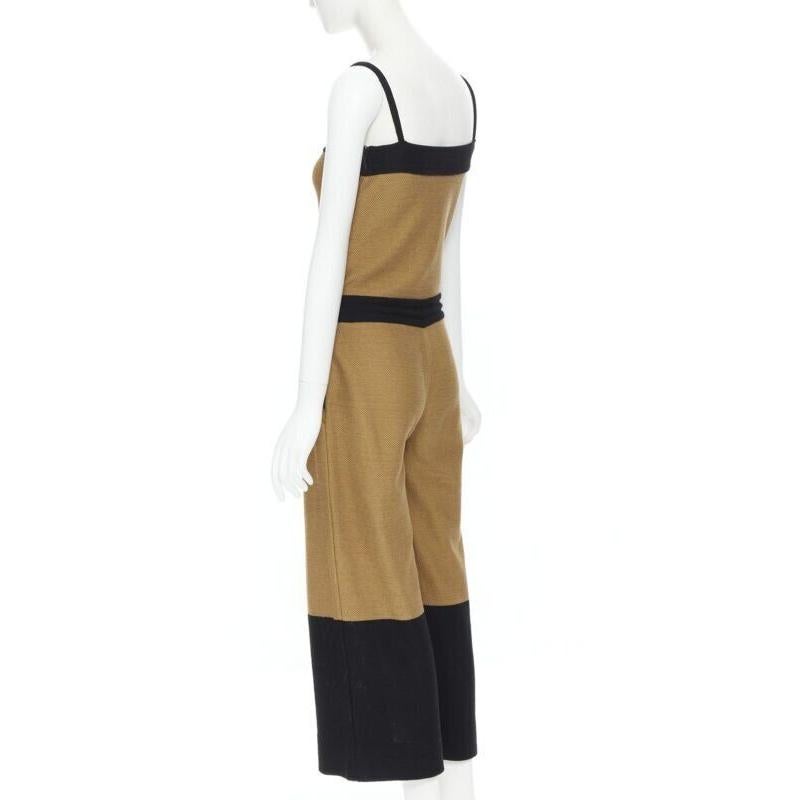 HERMES 100% cotton black brown colorblocked drawstring sleeveless jumpsuit Fr34 For Sale 2