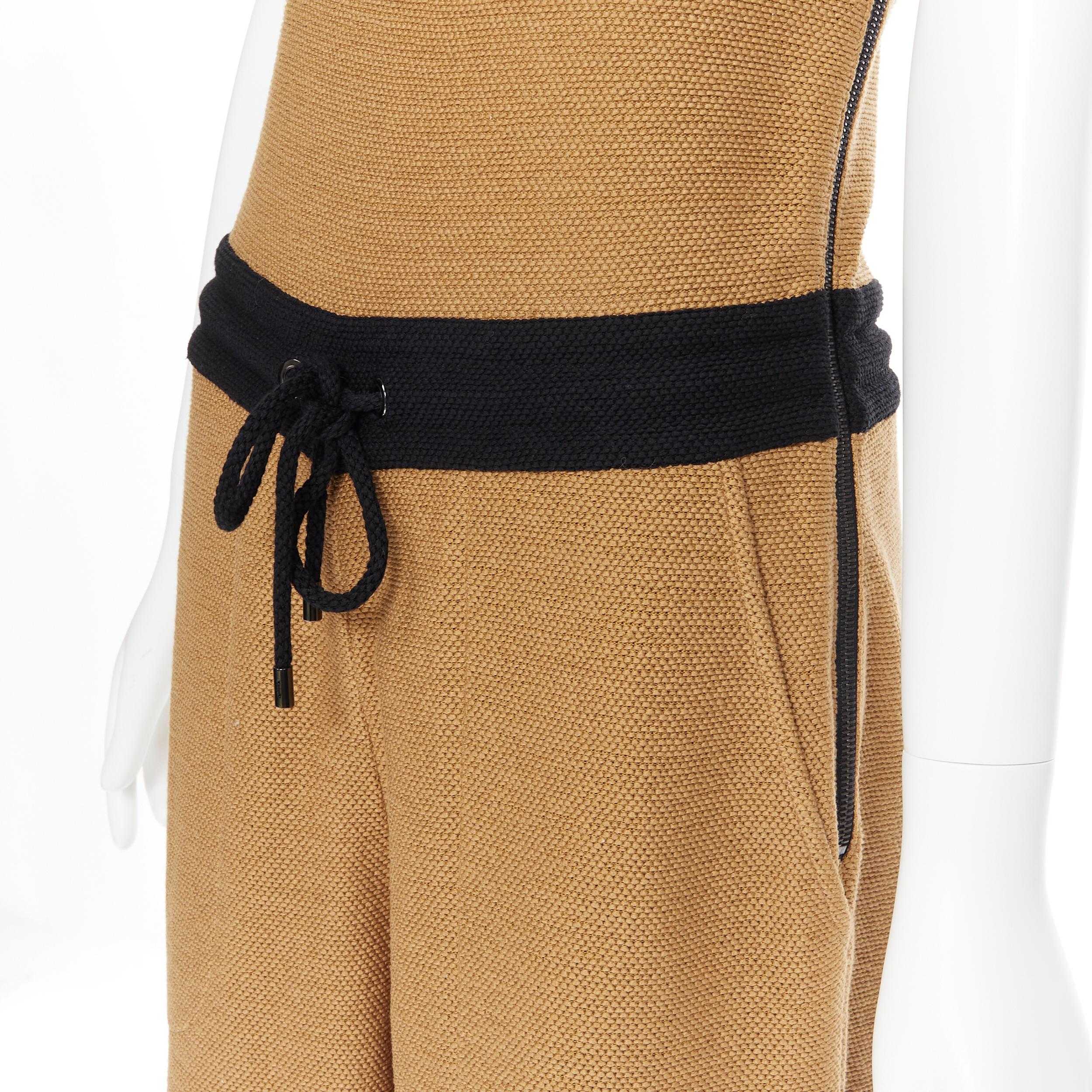 Women's HERMES 100% cotton black brown colorblocked drawstring sleeveless jumpsuit Fr34