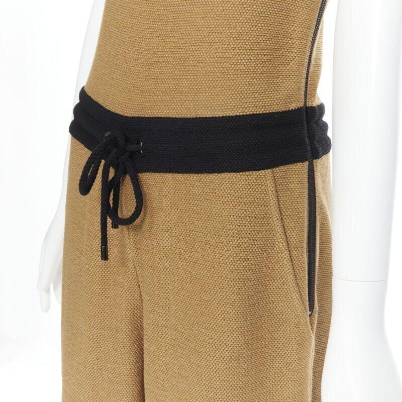 HERMES 100% cotton black brown colorblocked drawstring sleeveless jumpsuit Fr34 For Sale 3