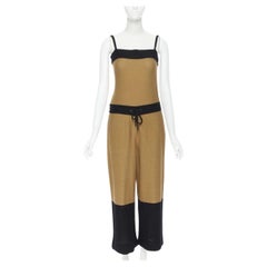 HERMES Tuta senza maniche con coulisse in 100% cotone nero marrone Fr34