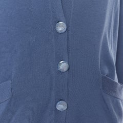HERMES 100% cotton blue H mother of pearl button dual pocket cardigan sweater XS