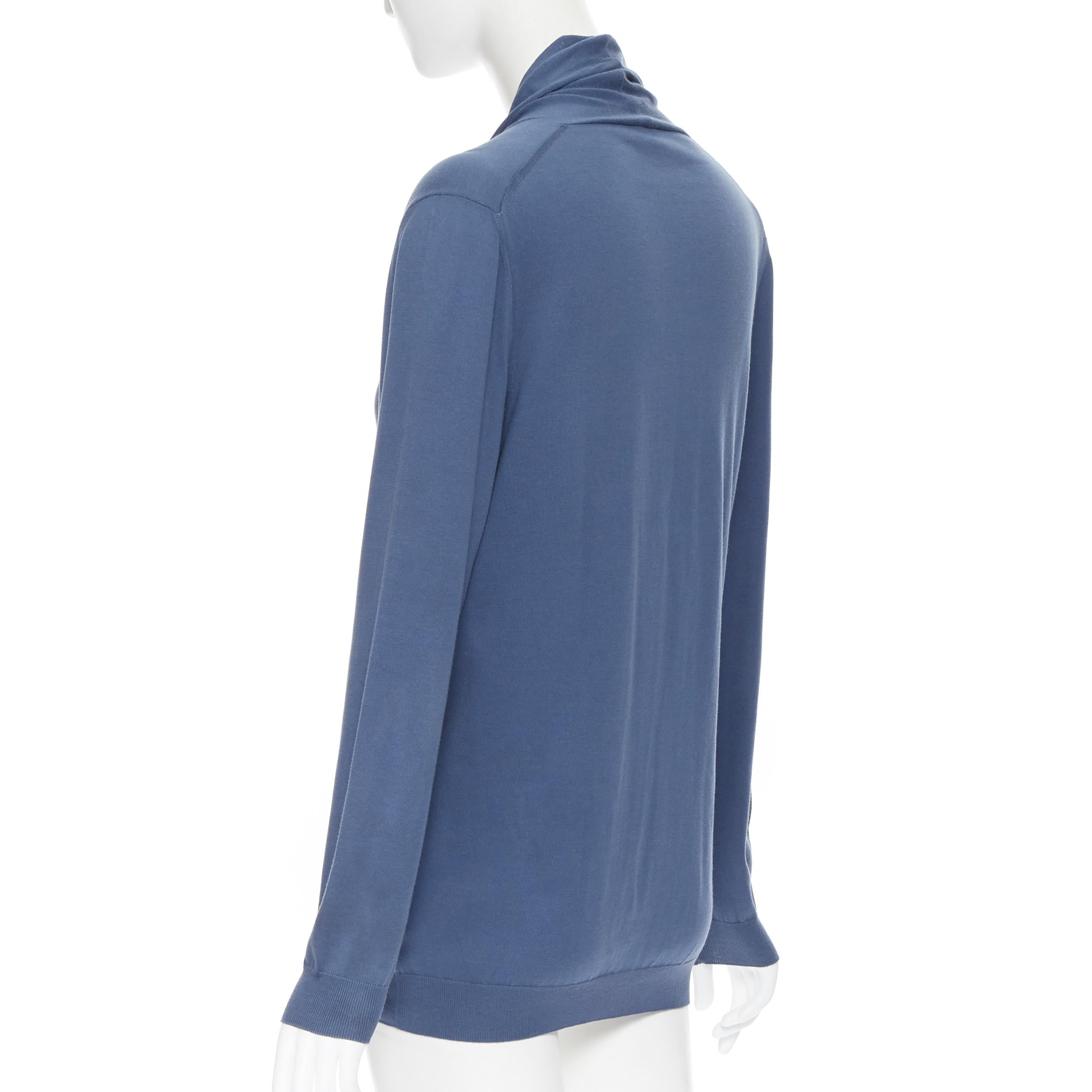HERMES 100% cotton blue H mother of pearl button dual pocket cardigan sweater XS In Excellent Condition In Hong Kong, NT