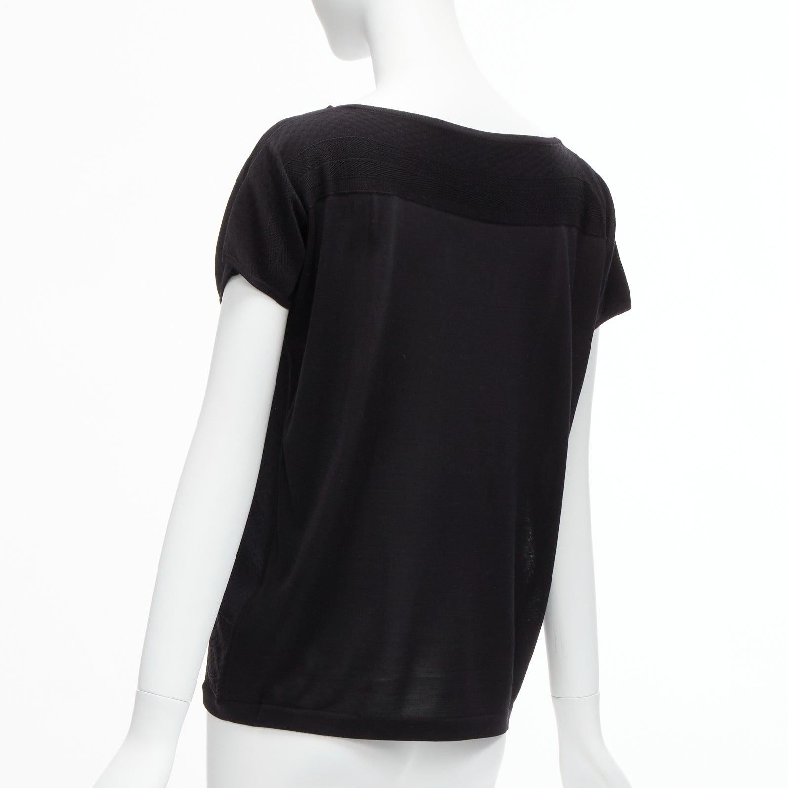 HERMES 100% silk black scarf print cap sleeve bateau neck tshirt top FR36 S For Sale 1