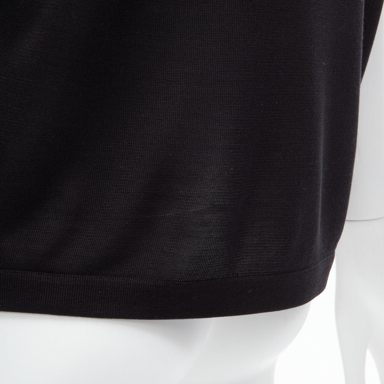 HERMES 100% silk black scarf print cap sleeve bateau neck tshirt top FR36 S For Sale 3
