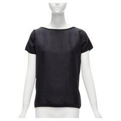 HERMES 100% soie noir imprimé foulard Top tshirt manches bateau col bateau FR36 S