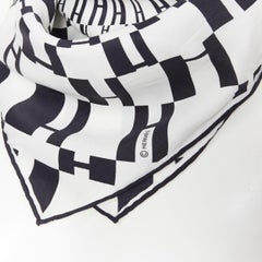 HERMES 100% silk black white geometric H silk print square handkerchief scarf