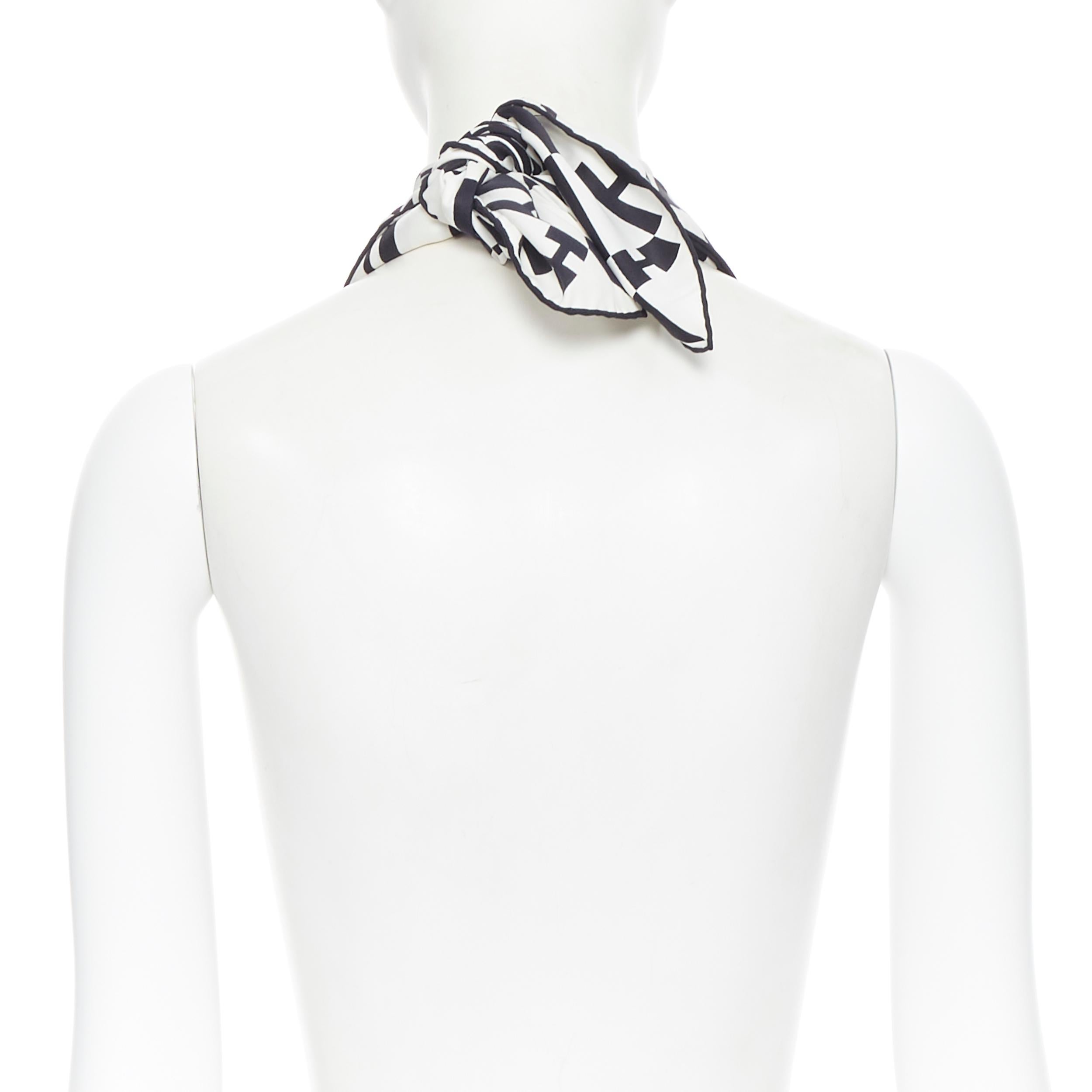 Gray HERMES 100% silk black white geometric H silk print square handkerchief scarf