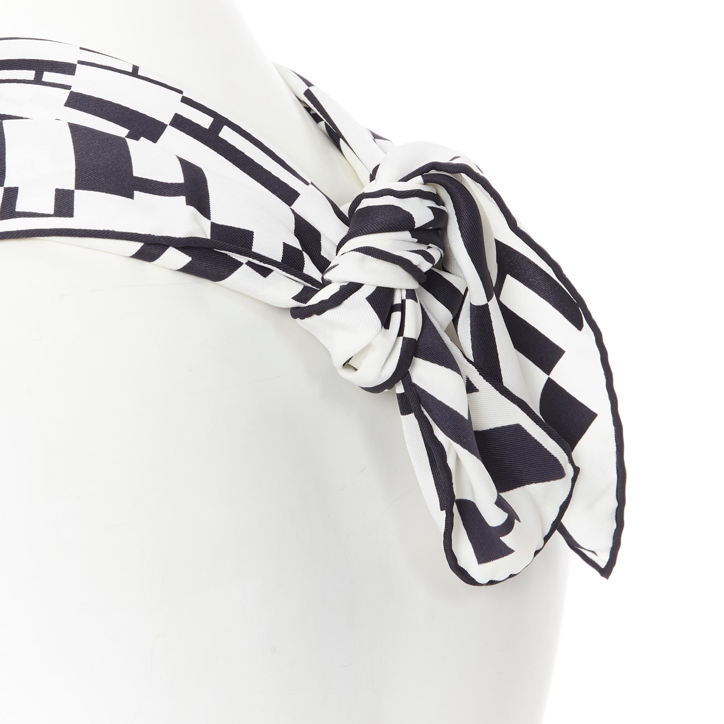 Women's HERMES 100% silk black white geometric H silk print square handkerchief scarf