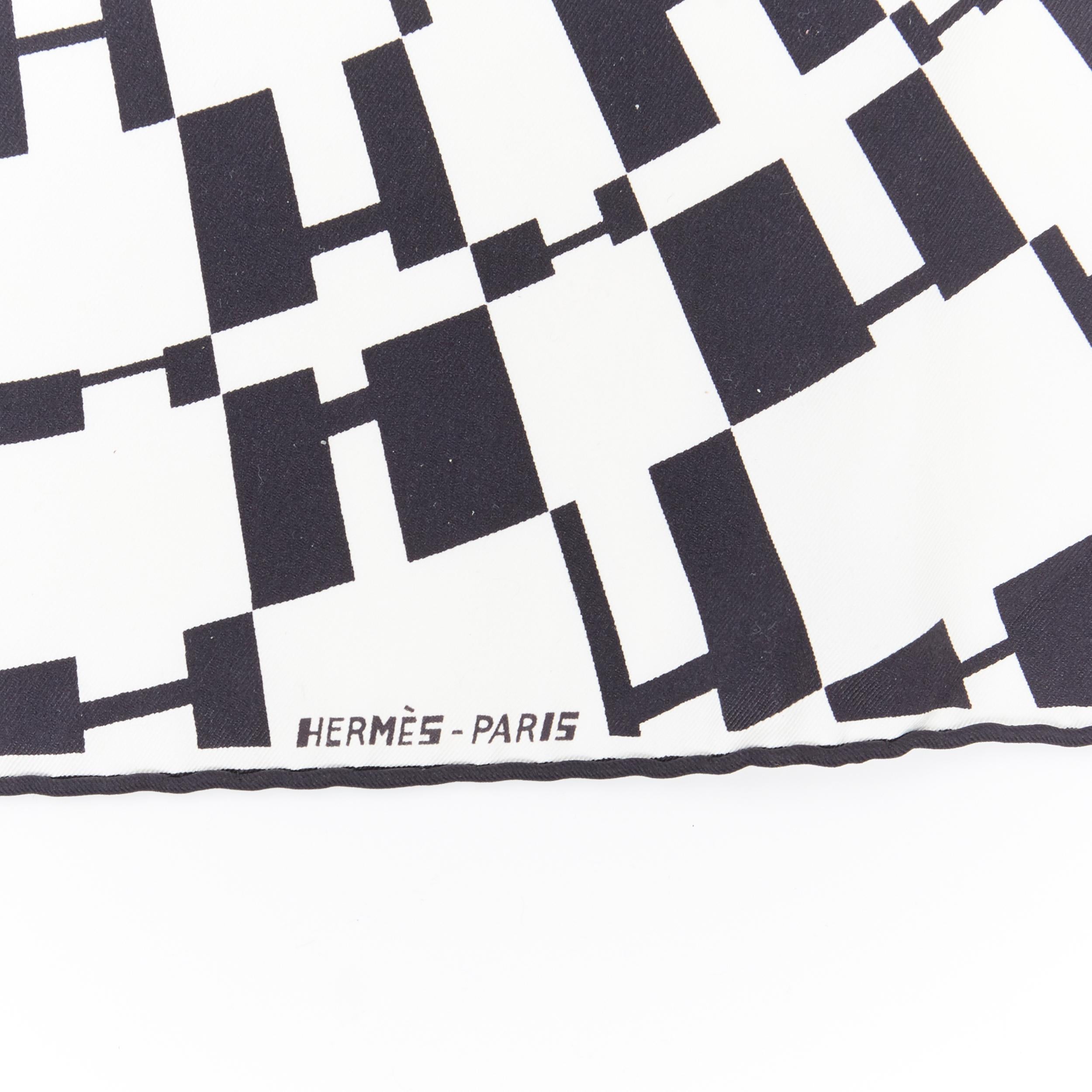 HERMES 100% silk black white geometric H silk print square handkerchief scarf 1