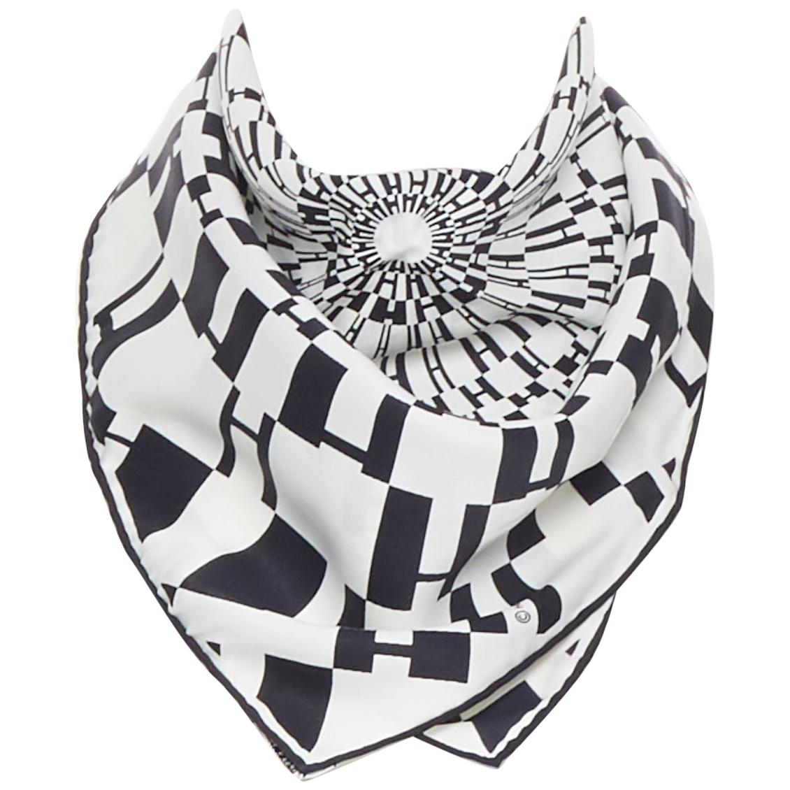 HERMES 100% silk black white geometric H silk print square handkerchief scarf
