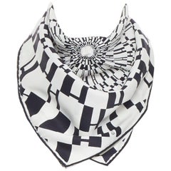 Foulard quadrato HERMES 100% seta bianco nero stampa geometrica H. H.