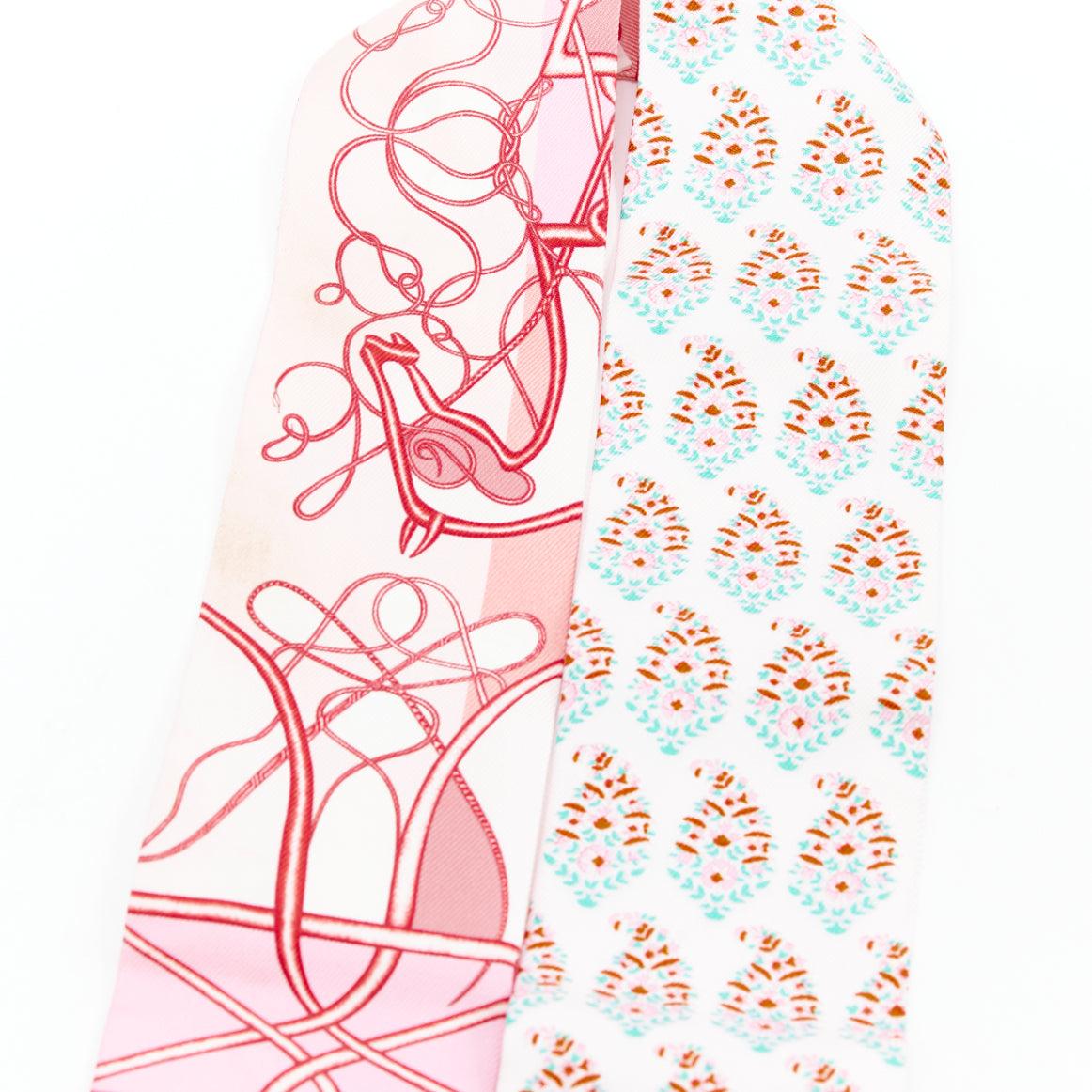 Beige HERMES 100% silk Coup De Fouet Au Bloc Twilly Rose Nacre Turquoise scarf For Sale