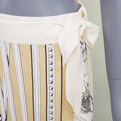 HERMES 100% silk Equestrian Bridle cream silk print wrap skirt FR36 S