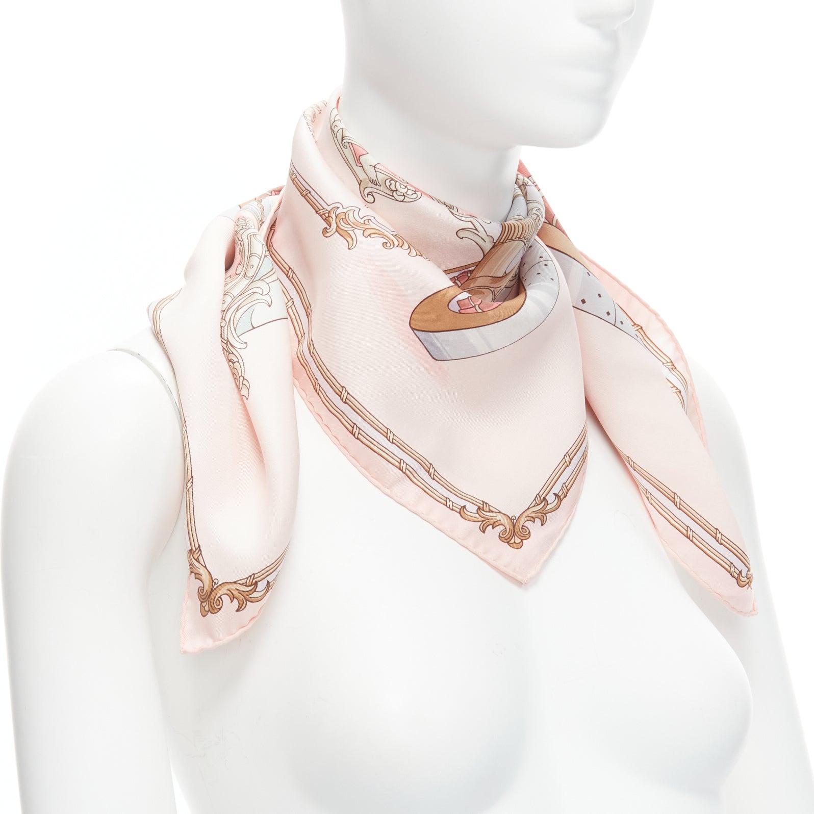 Gray HERMES 100% silk Grand Carrosse Baroque pink print scarf