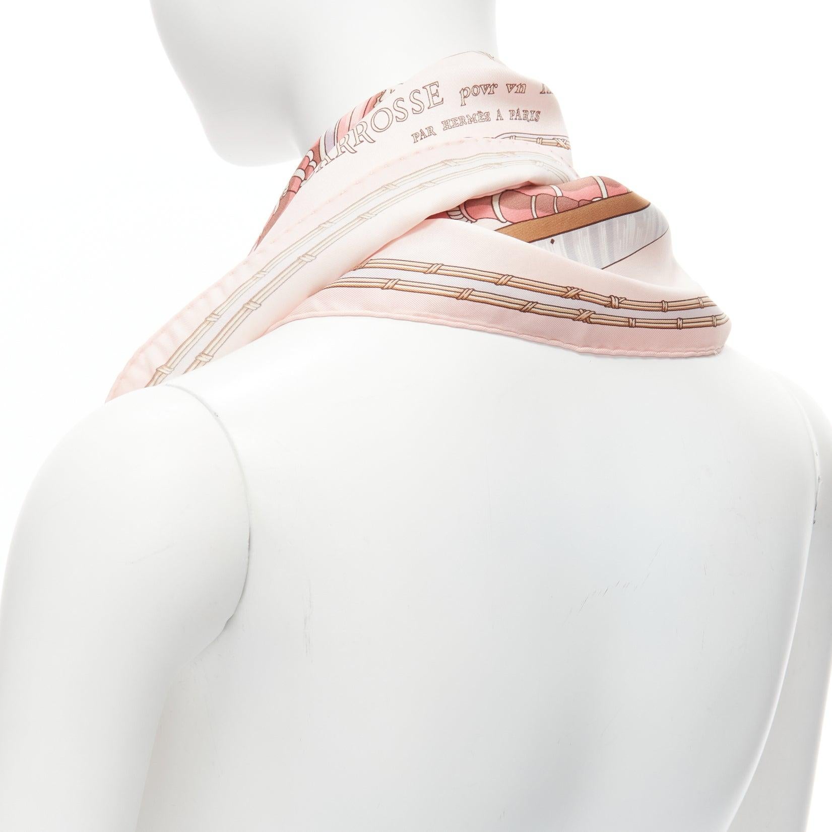 HERMES 100% silk Grand Carrosse Baroque pink print scarf 1