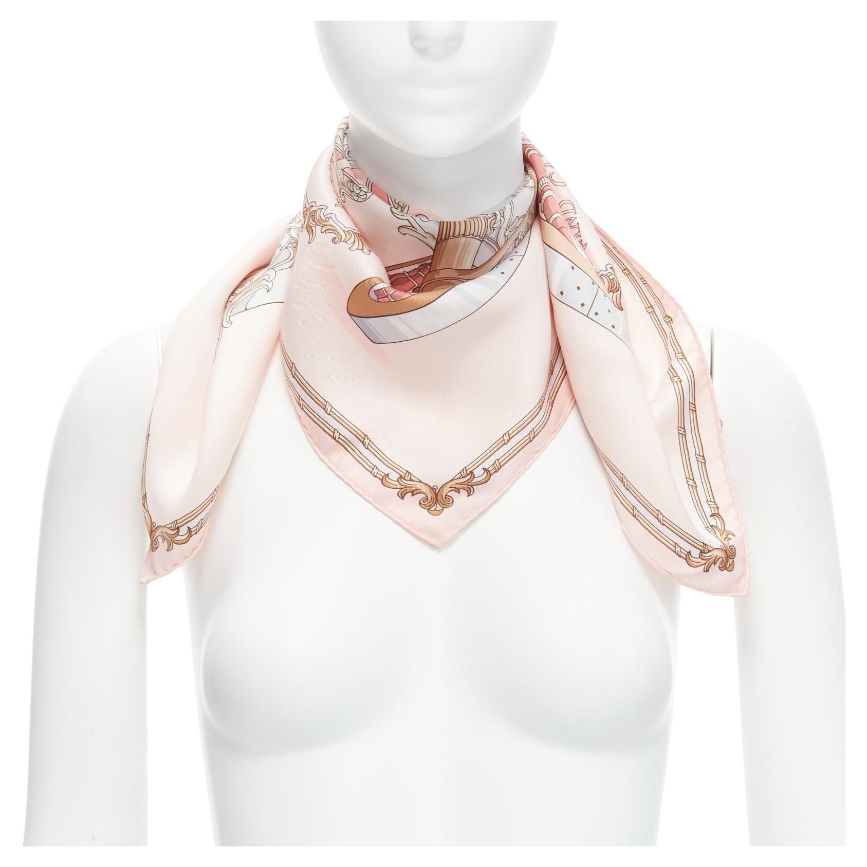 HERMES 100% silk Grand Carrosse Baroque pink print scarf
