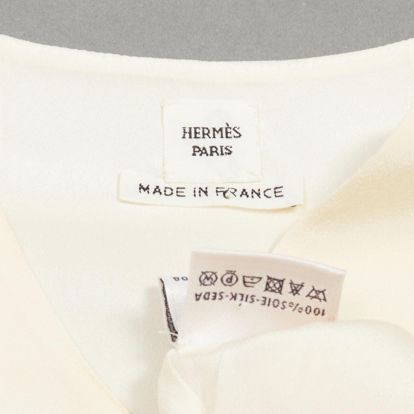 HERMES 100% Seide elfenbeinfarbenes Fledermausflügel-Top mit V-Ausschnitt und H-Logo-Stickerei FR34 XS 5