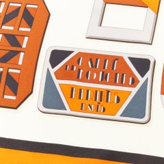 HERMES 100% silk orange border H buckle horsebit chain scarf