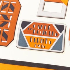 HERMES 100% silk orange border H buckle horsebit chain scarf