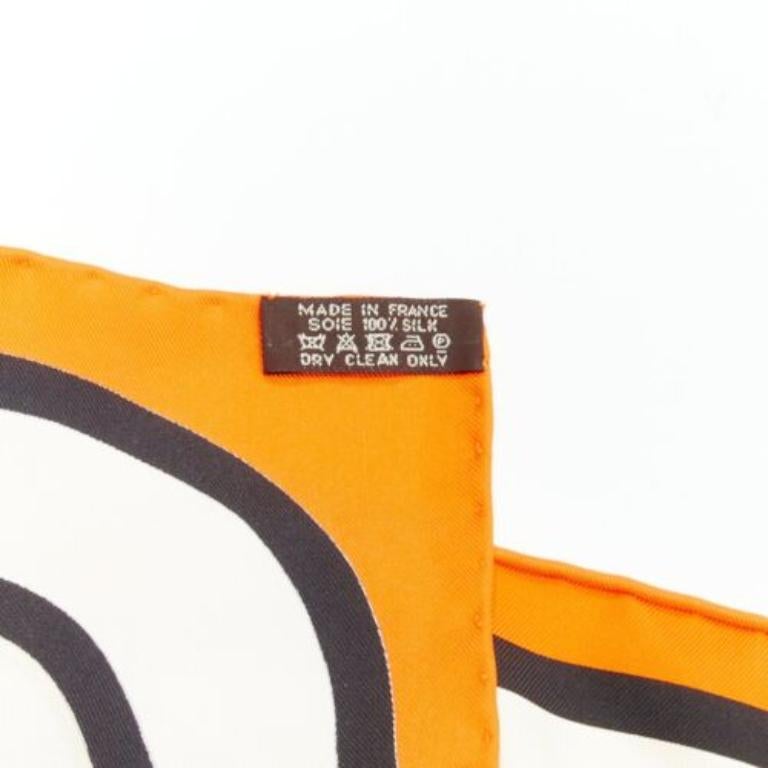 HERMES 100% silk orange border H buckle horsebit chain scarf For Sale 4