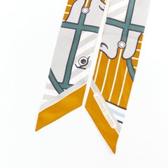 HERMES 100% Seide Seidenquadrige Bayadere Twilly Ocre Gris Vert Schal
