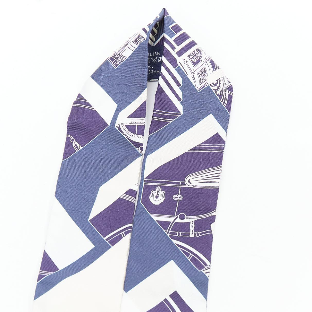 Gris Foulard HERMES 100% soie Springs Springs Twilly Marine Creme Petrole en vente
