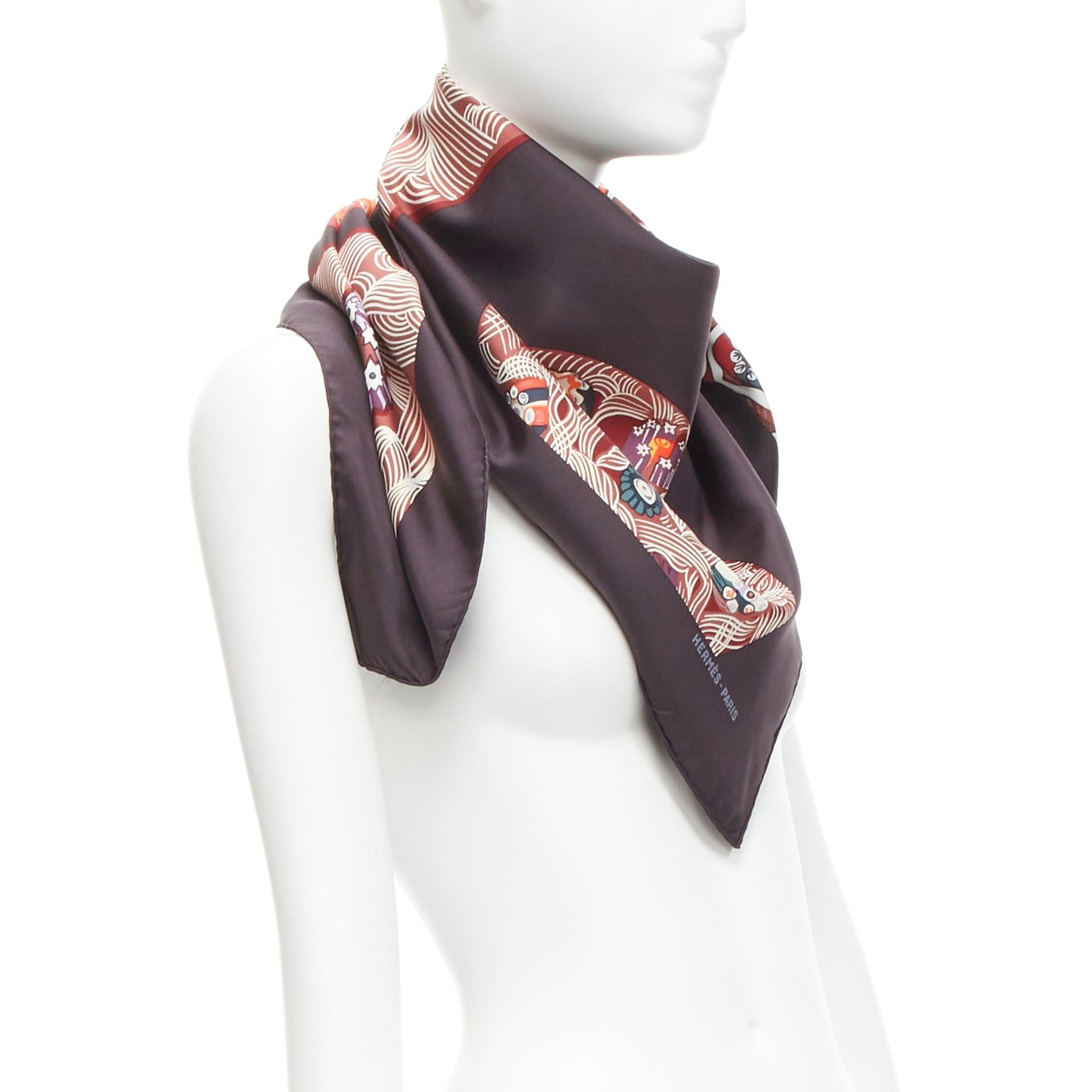 Gray HERMES 100% silk Sulfures Press Papier dark floral print scarf For Sale