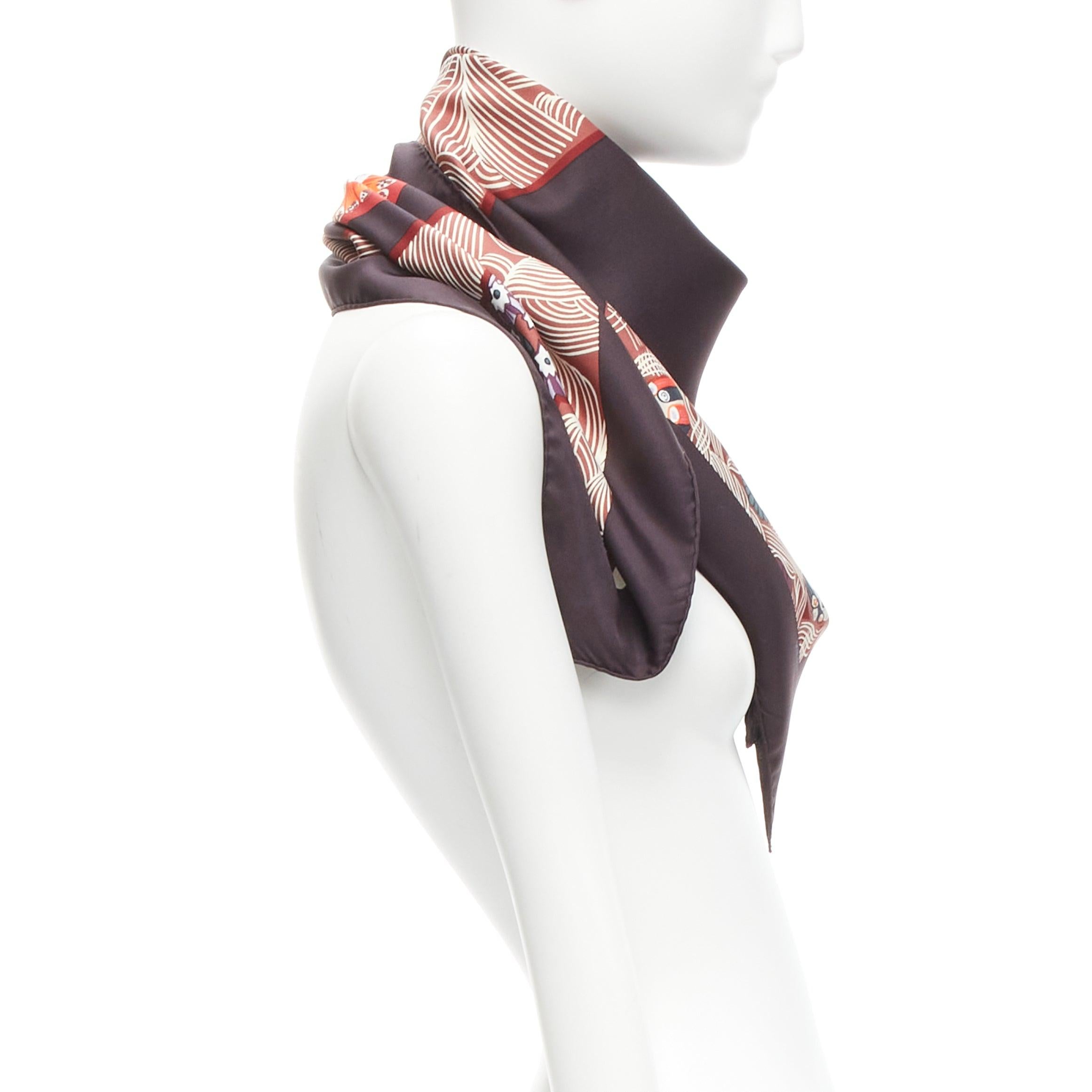 HERMES 100% silk Sulfures Press Papier dark floral print scarf In Excellent Condition For Sale In Hong Kong, NT