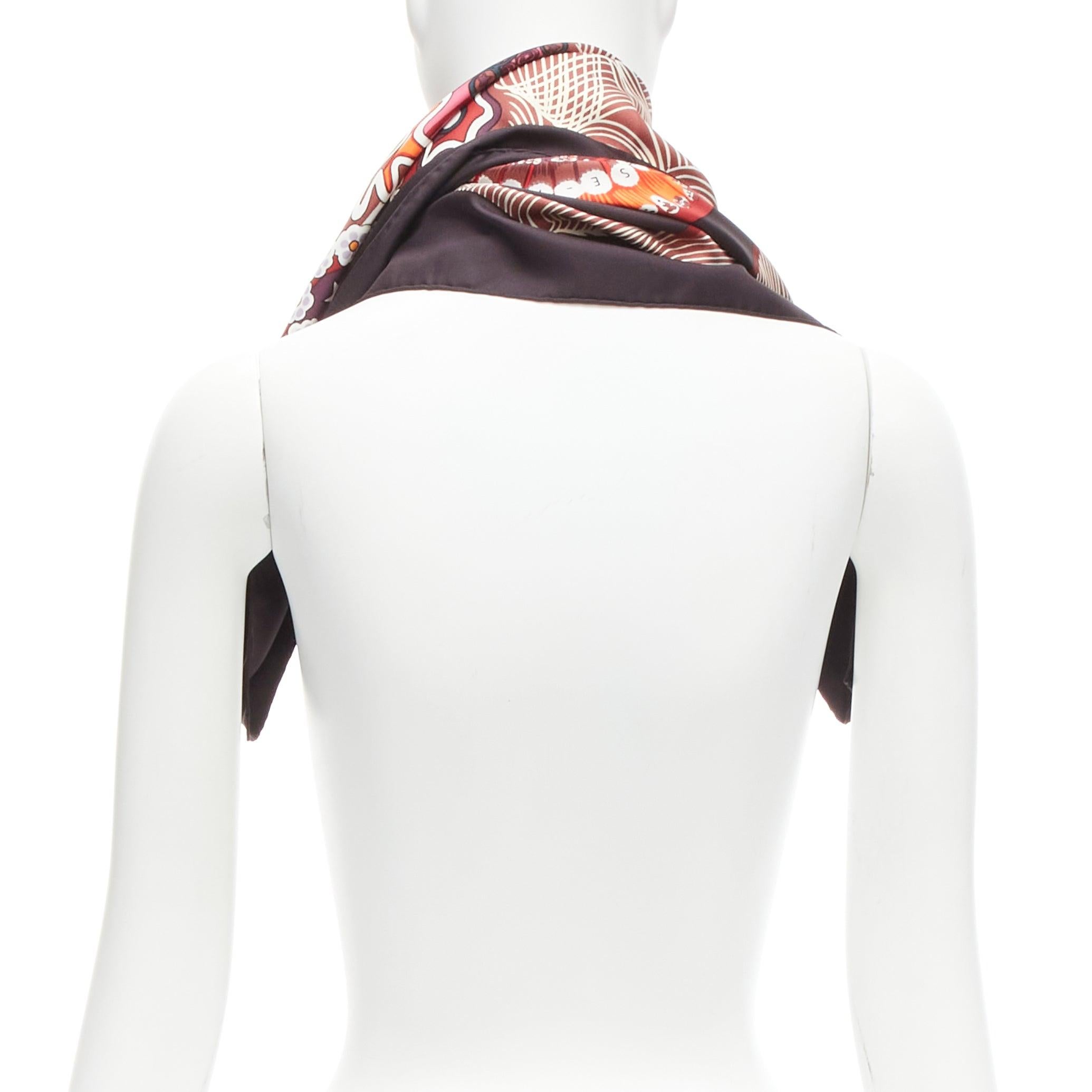 Women's HERMES 100% silk Sulfures Press Papier dark floral print scarf For Sale