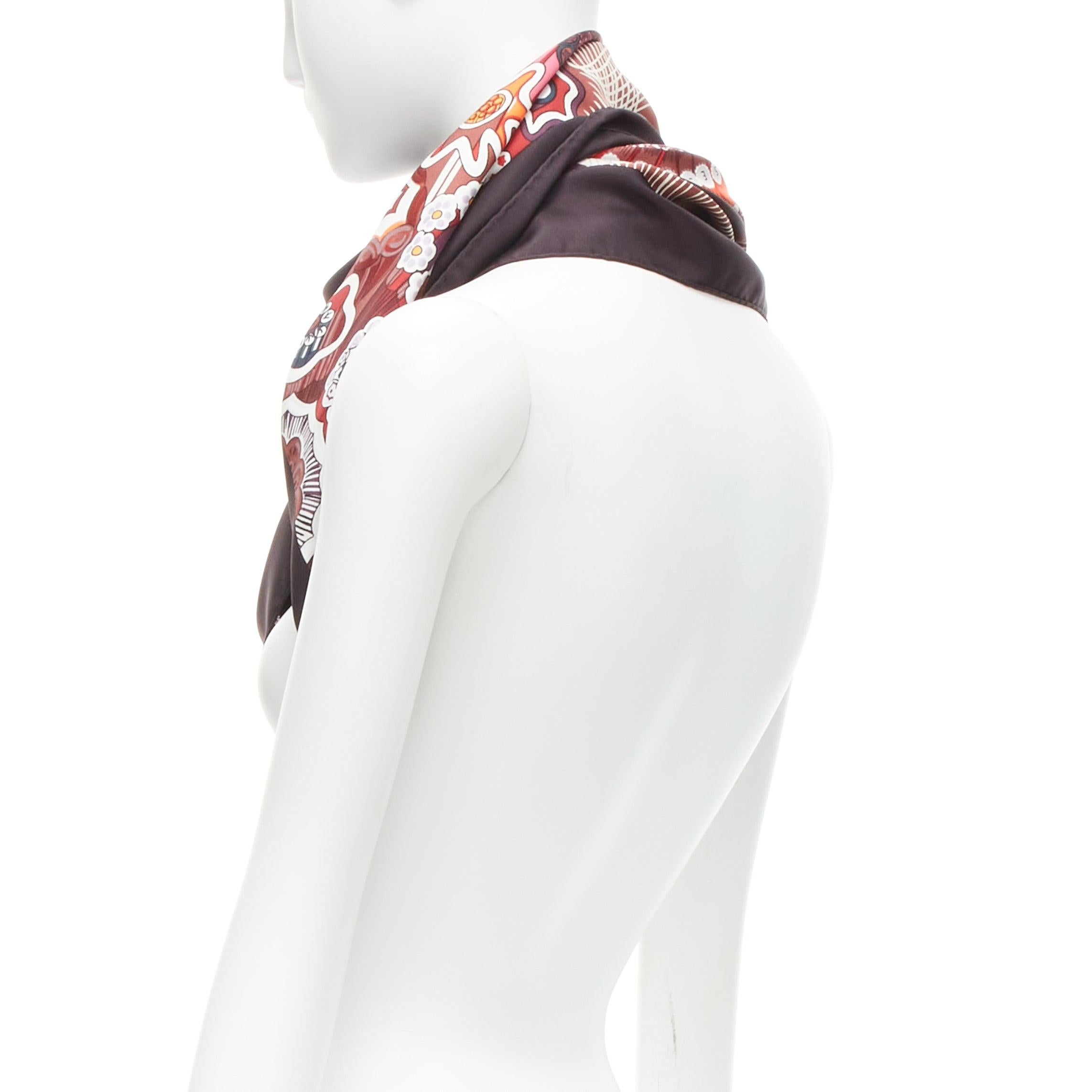 HERMES 100% silk Sulfures Press Papier dark floral print scarf For Sale 1
