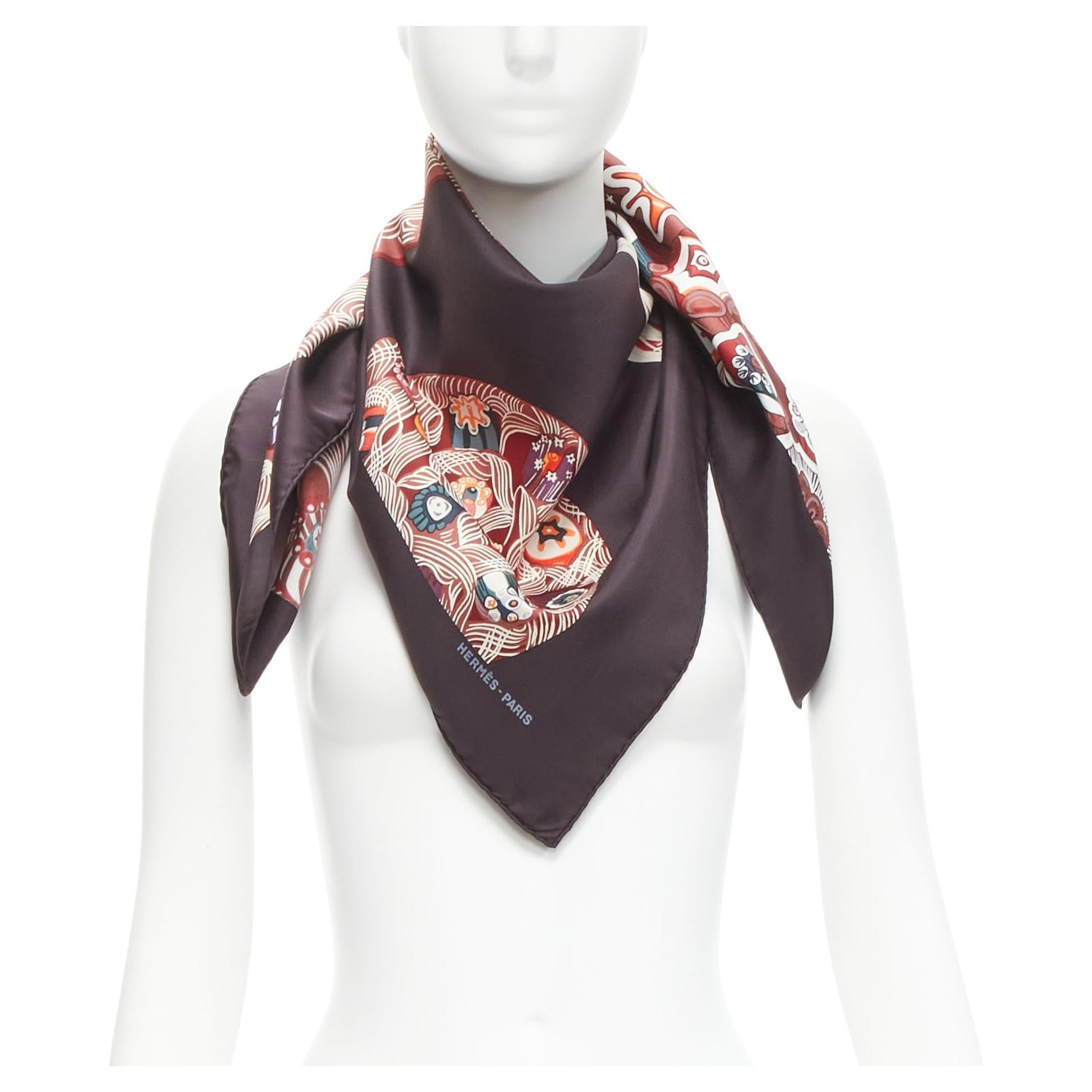 HERMES 100% silk Sulfures Press Papier dark floral print scarf For Sale